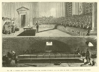 Humphry Davy Conducts the Voltaic Arc Experiment in His Chemistry Course by French School